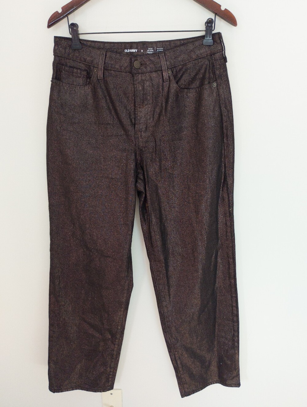 Old Navy High-Waisted Shine OG Loose Jeans Coated Metallic Bronze Size 8
